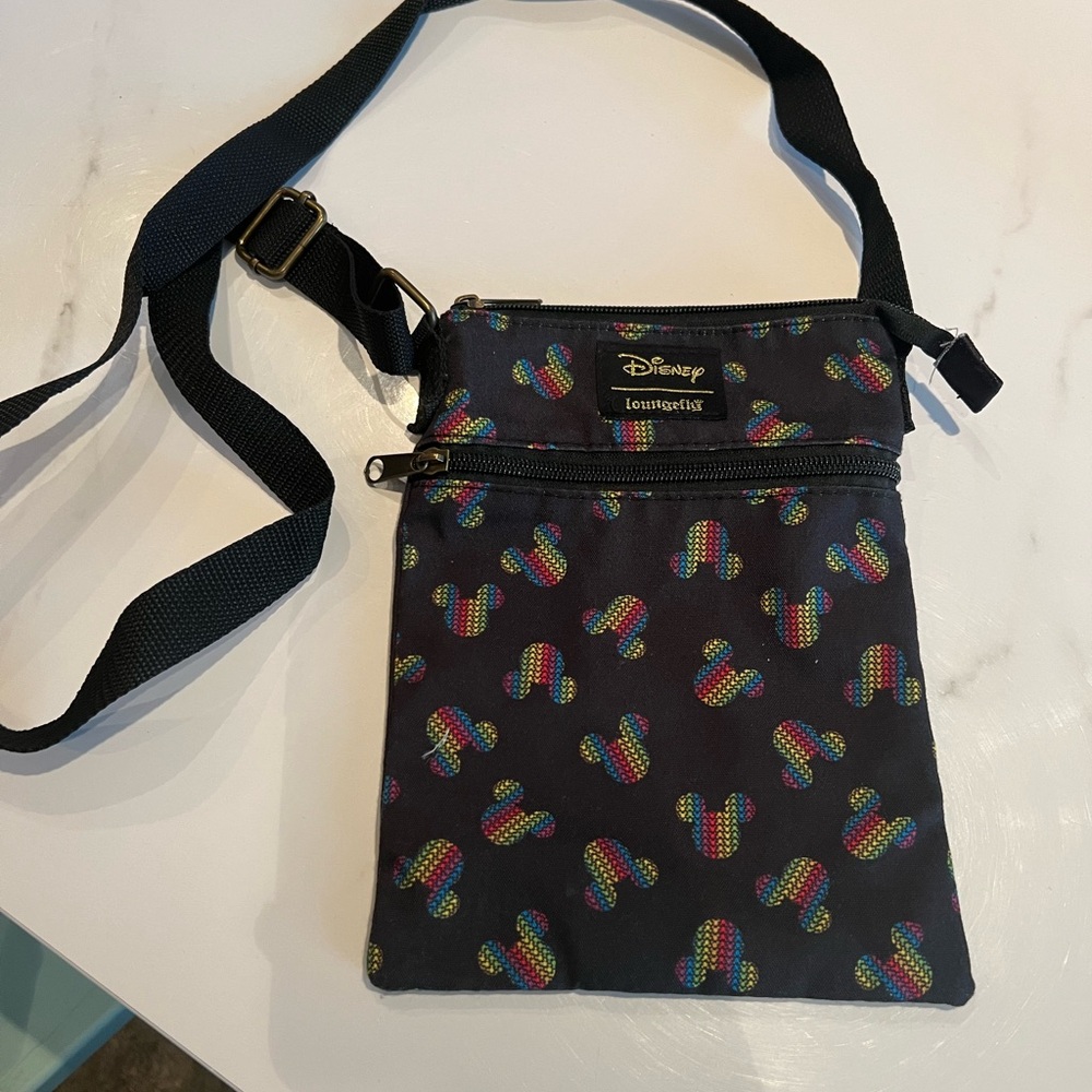 Loungefly Black Messenger Bag with Colorful Mickey Pattern